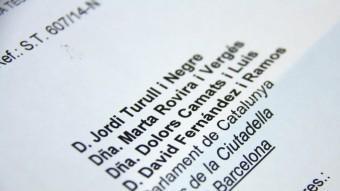 Imatge de la carta que han rebut com a notificació Jordi Turull, Marta Rovira, Dolors Camats i David Fernández ACN