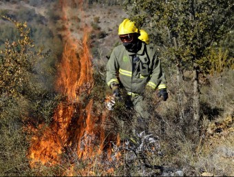 Els tècnics cremant matolls a la zona del Serradell, al Pallars Jussà M.LLUVICH / ACN