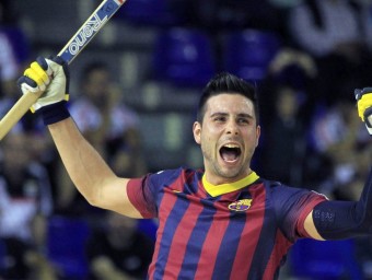 Marc Torra celebra un gol en la final de la lliga europea de l'any passat al Palau Blaugrana EFE / ANDREU DALMAU