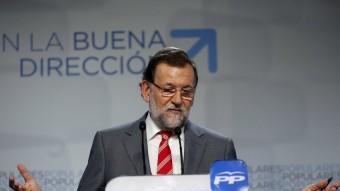 El president del PP i del govern espanyol, Mariano Rajoy, durant la roda de premsa en què ha fet balanç dels resultats del 24-M REUTERS