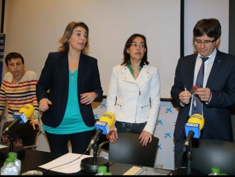 Pèlach, Veray, Paneque i Puigdemont abans d'un dels debats electorals que es van fer en campanya m. lladó