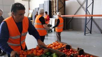 Voluntaris classificant els fruites i verdures al magatzem del Banc dels Aliments a Girona QUIM PUIG