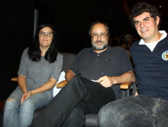 D'esquerra a dreta: Isabel Vallet, Antonio Baños i Ramon Usall abans de participar al míting central de la CUP a Lleida aquest divendres 18 de setembre ACN