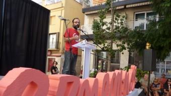Benet Salellas, ahir durant la seva intervenció a l'acte central de campanya J.T