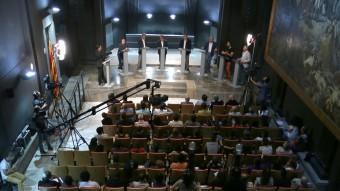 El debat de TVGi , ahir, a l'Auditori Irla, va comptar amb un gran desplegament tècnic Q. PUIG