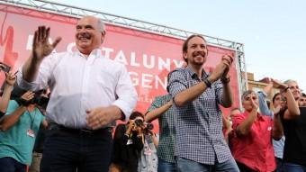 El líder de Podem, Pablo Iglesias, ahir en el míting a Nou Barris JUANMA RAMOS