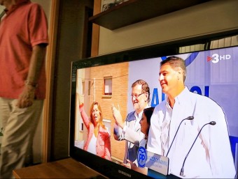 El míting del PP a Badalona retransmès ahir a la tarda per TV3 en compliment de la decisió de la junta electoral A. PUIG