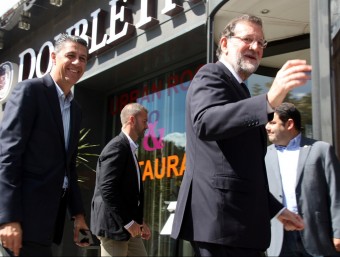 Mariano Rajoy i Xavier Garcia Albiol arribant a l'Hotel URH Girona per participar en un acte amb afiliats ACN