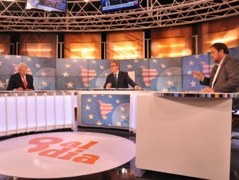 Margallo i Junqueras en el debat ahir a 8Tv, moderat per Josep Cuní 8TV