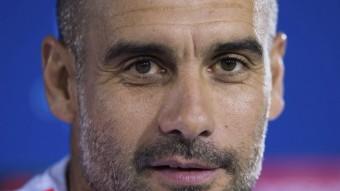 L'entrenador del Bayern, Josep Guardiola, durant la roda de premsa d'aquest dilluns EFE