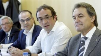El president Artur Mas i el coordinador general , Josep Rull, ahir en la reunió de l'executiva de CDC a la seu de Corsega EFE
