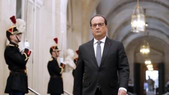 François Hollande, president francès, arribant a la sessió extraordinària del parlament a Versalles, ahir AFP