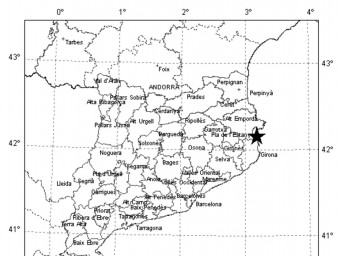 El mapa de Catalunya amb l'epicentre al Gol de Roses ICGC