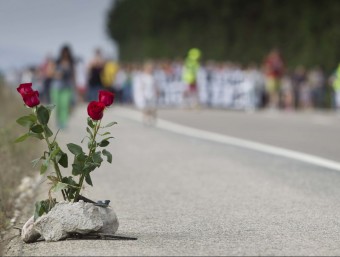 Unes roses recorden les víctimes a la carretera N-340, a Camarles. J.C.LEÓN /ARXIU