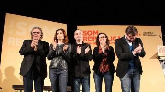 Els republicans Joan Tardà, Ester Pérez, Toni Sisternas, Marta Rovira i Gabriel Rufián, aquest dijous a Vilafranca ACN