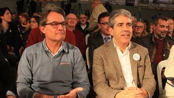 El líder de CDC, Artur Mas, i el cap de llista de DL, Francesc Homs, aquest dissabte a Tortosa ACN