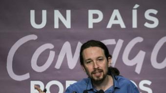 El líder de Podem, Pablo Iglesias, en la roda de premsa d'aquest 21 de desembre EFE