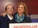 El primer secretari del PSC, Miquel Iceta, i la candidata per Barcelona, Carme Chacón, amb cara de circumstàncies O. D