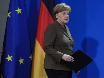 Angela Merkel, la cancellera alemanya durant la compareixença que va fer ahir amb motiu dels atacs a Bèlgica afp
