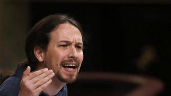 Pablo Iglesias, ahir durant la seva intervenció EFE