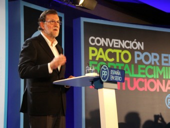 El president del PP, Mariano Rajoy, durant la seva intervenció en la convenció popular d'aquest dissabte a Barcelona ACN