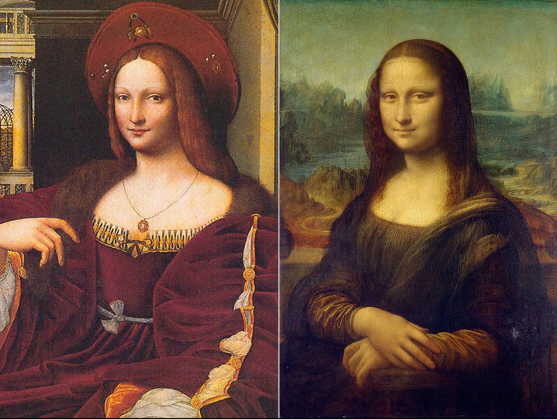 A l'esquerra, Isabel d'Aragó en el quadre que ha estat atribuït a Raffaello Sanzio. A la dreta, la imatge de la Mona Lisa, de Leonardo Da Vinci, amb aparent similitud de fisonomia EL PUNT AVUI