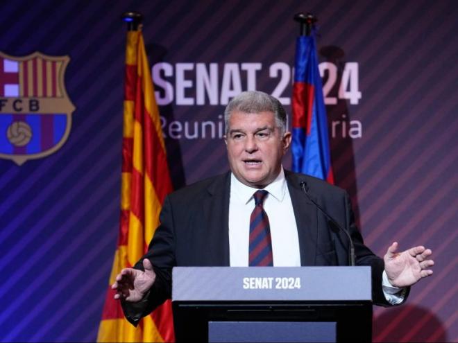 Joan Laporta, en el seu discurs previ a la reunió ordinària del senat del Barça, celebrada ahir a la tarda