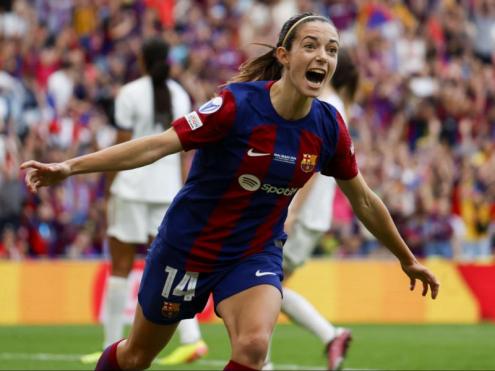 Aitana Bonmatí celebra el gol en la final de la Champions contra el Lió