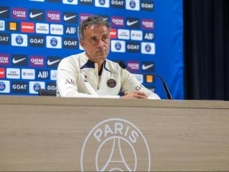 Luis Enrique, a la sala de premsa del Parc dels Prínceps.