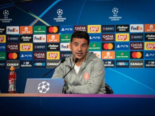 Míchel en la roda de premsa prèvia al partit contra el París Saint Germain.